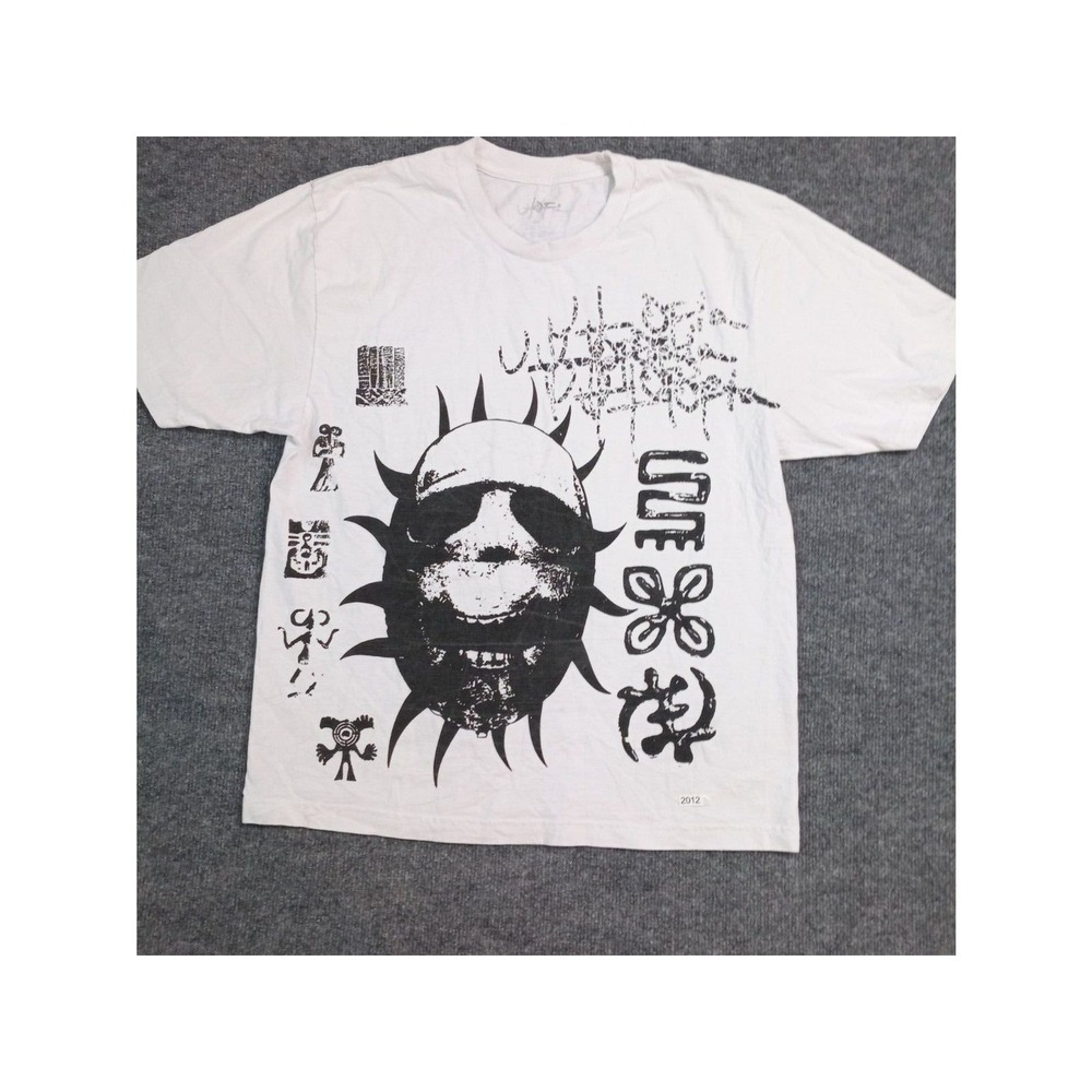 Y2K Chot Graphic T Shirt Men XL White Abstract Face Streetwear Grunge Tee